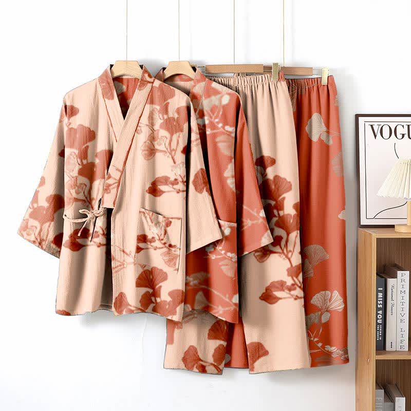 Ownkoti Large Ginkgo Leaf Cotton Kimono Pajamas - image 3