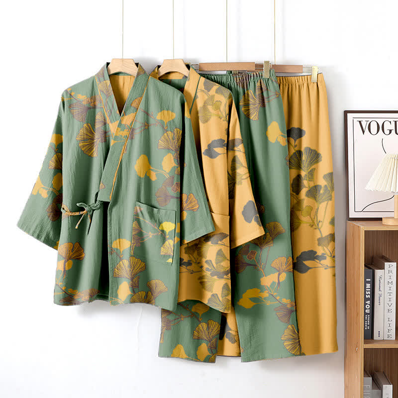Ownkoti Large Ginkgo Leaf Cotton Kimono Pajamas - image 1