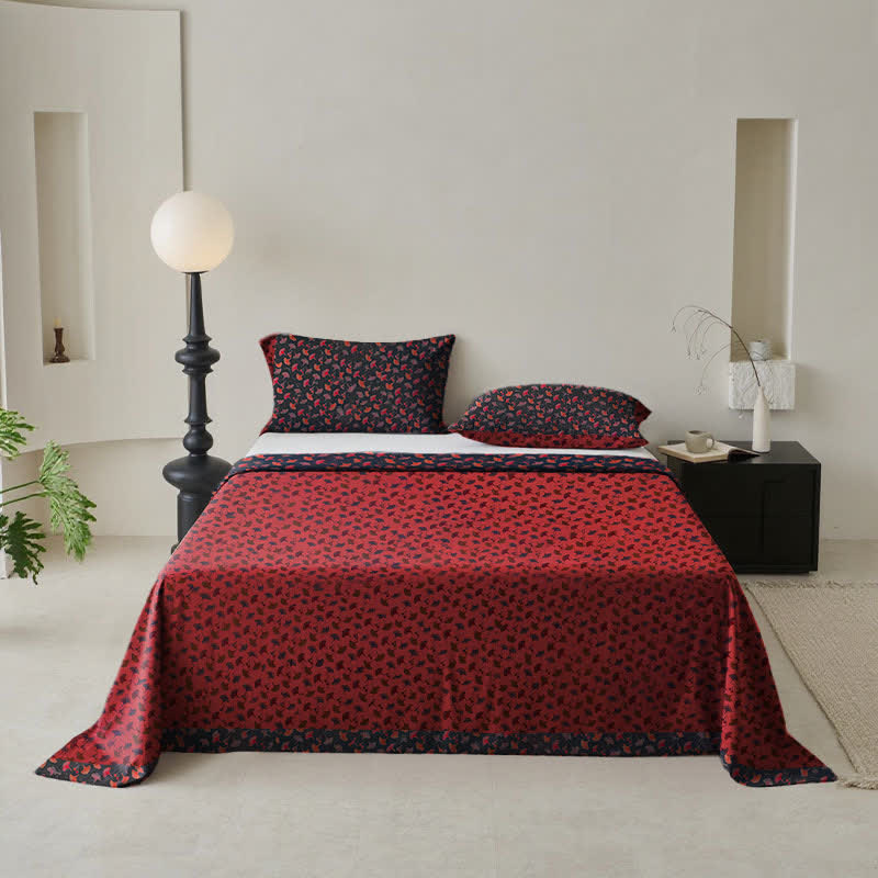 Ginkgo Biloba Natural Cotton Gauze Bedspread - Red - 2PCS Pillowcases - 41" x 20" - image 1