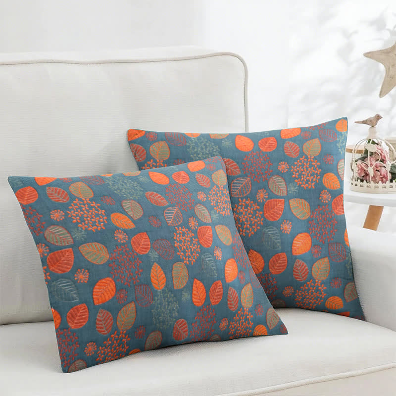 Leaf Print Cotton Jacquard Square Pillowcases(2PCS) - 18" x 18" - image 1