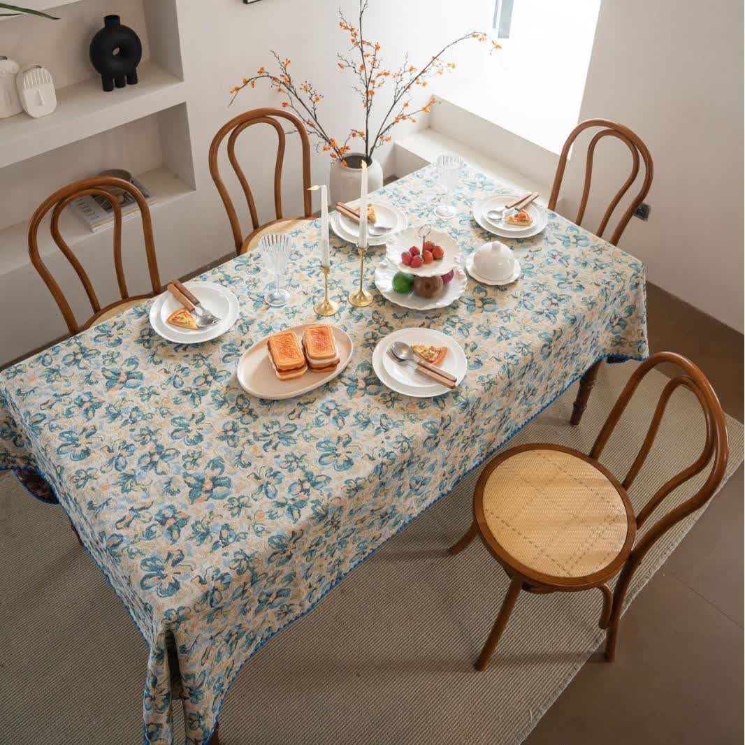 Ownkoti Rustic Style Blue Floral Jacquard Tablecloth - image 1