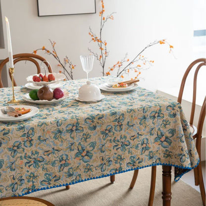Ownkoti Rustic Style Blue Floral Jacquard Tablecloth - image 3