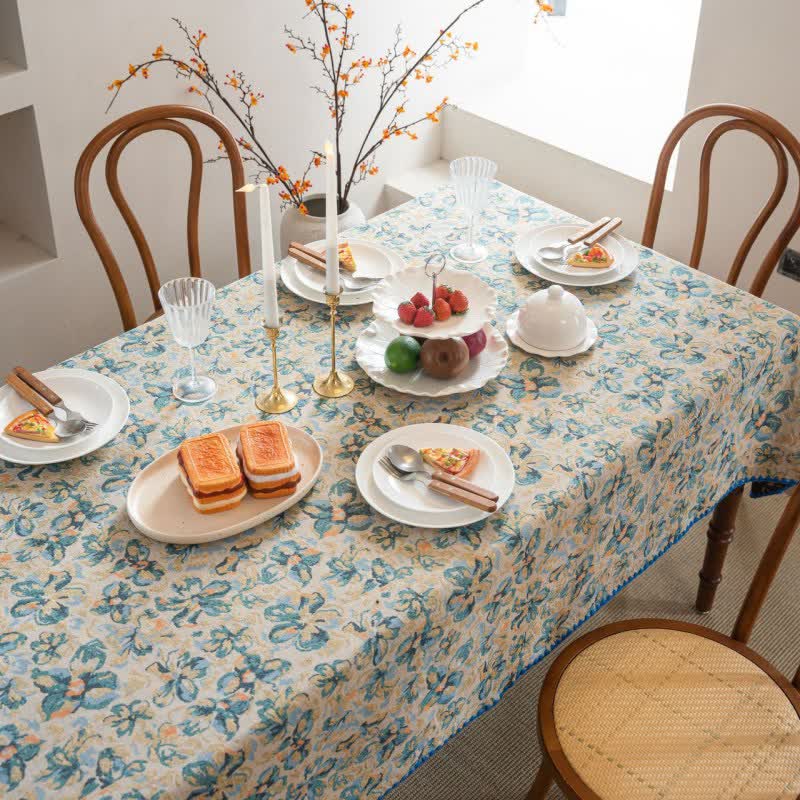 Rustic Style Blue Floral Jacquard Tablecloth - image 3