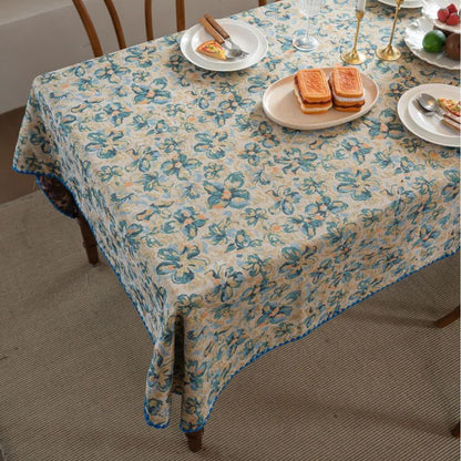 Rustic Style Blue Floral Jacquard Tablecloth - image 5