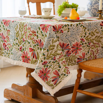 Rustic Floral Jacquard Tassel Tablecloth - image 4