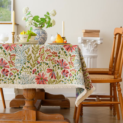 Rustic Floral Jacquard Tassel Tablecloth - image 2