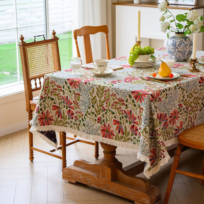 Rustic Floral Jacquard Tassel Tablecloth - image 3