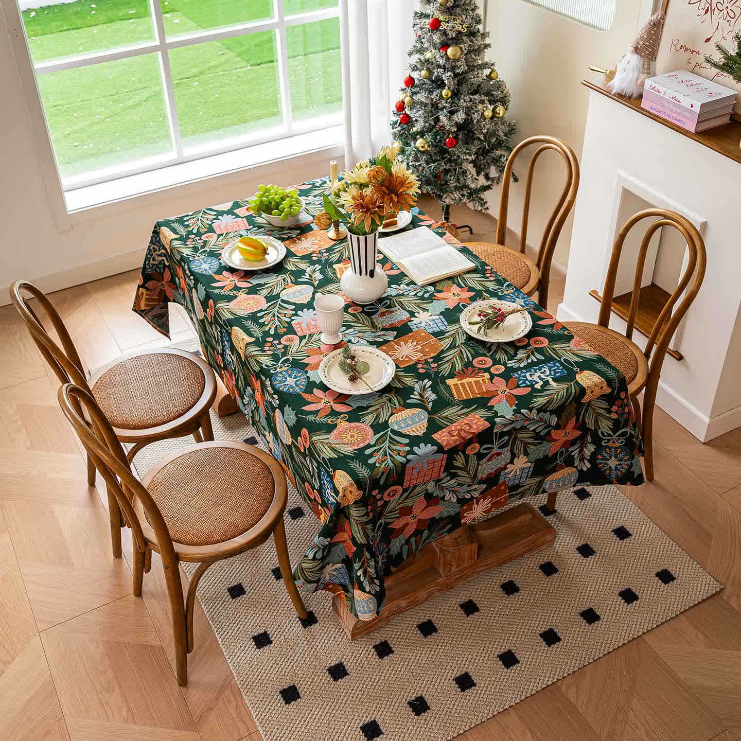 Plant & Floral Print Jacquard Tablecloth - image 2