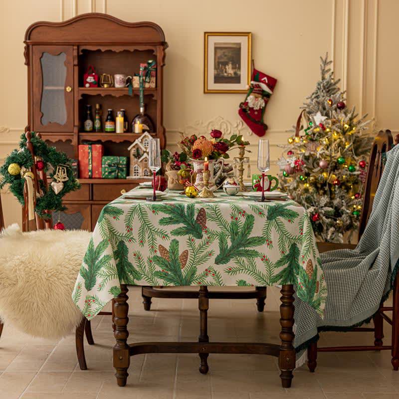 Christmas Pine Cone Print Tablecloth - Round - 48" - image 1
