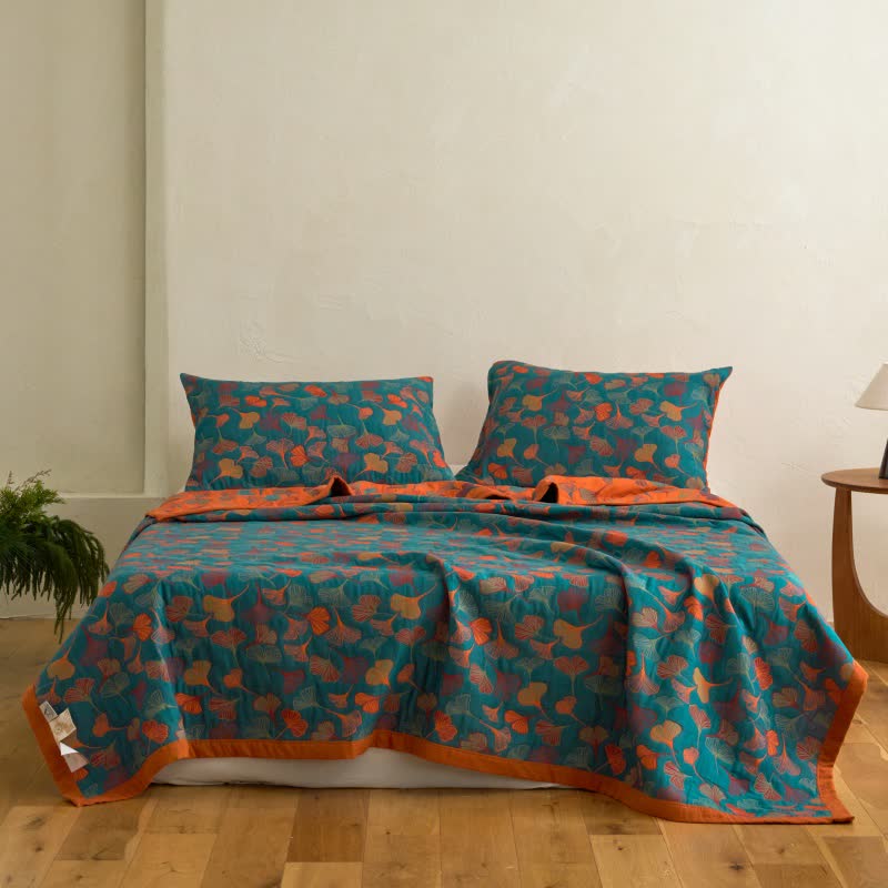 Ownkoti Ginkgo Biloba Organic Cotton Quilt - Blue - Quilt with 2PCS Pillowcases - Cal King - image 12