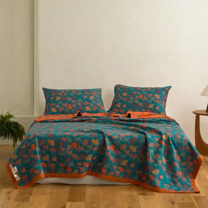 Ownkoti Ginkgo Biloba Organic Cotton Quilt - Blue - Quilt with 2PCS Pillowcases - Cal King - image 12