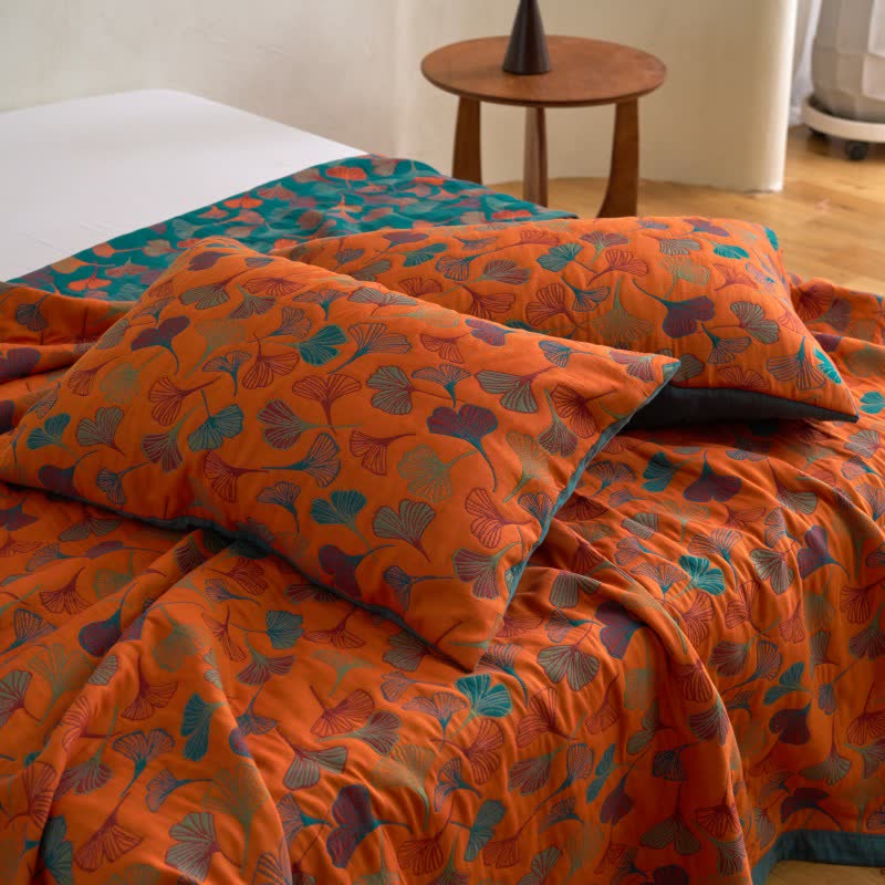 Ownkoti Ginkgo Biloba Organic Cotton Quilt - Orange - 2PCS Pillowcases - 20" x 36" - image 28