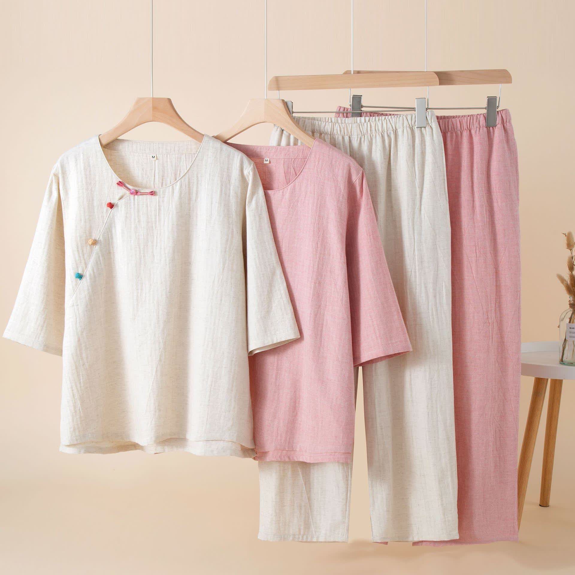 Oriental Style Buttoned Loungewear Set - image 1