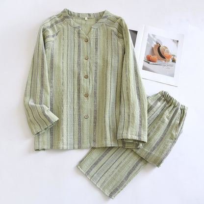 Striped Cotton Gauze Loungewear Set - Green - XL - image 19