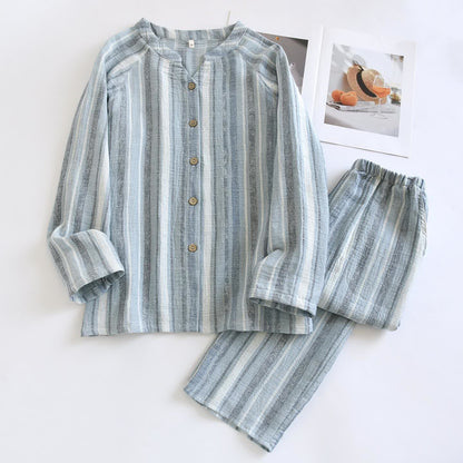 Striped Cotton Gauze Loungewear Set - Blue - XL - image 4