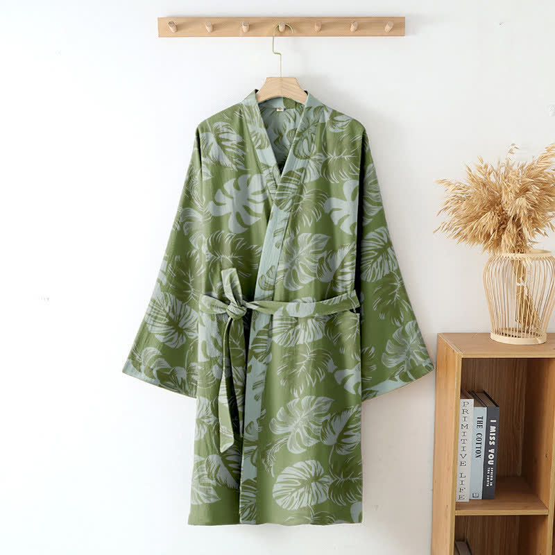 Monstera Print Cotton Gauze Kimono Robe - image 2