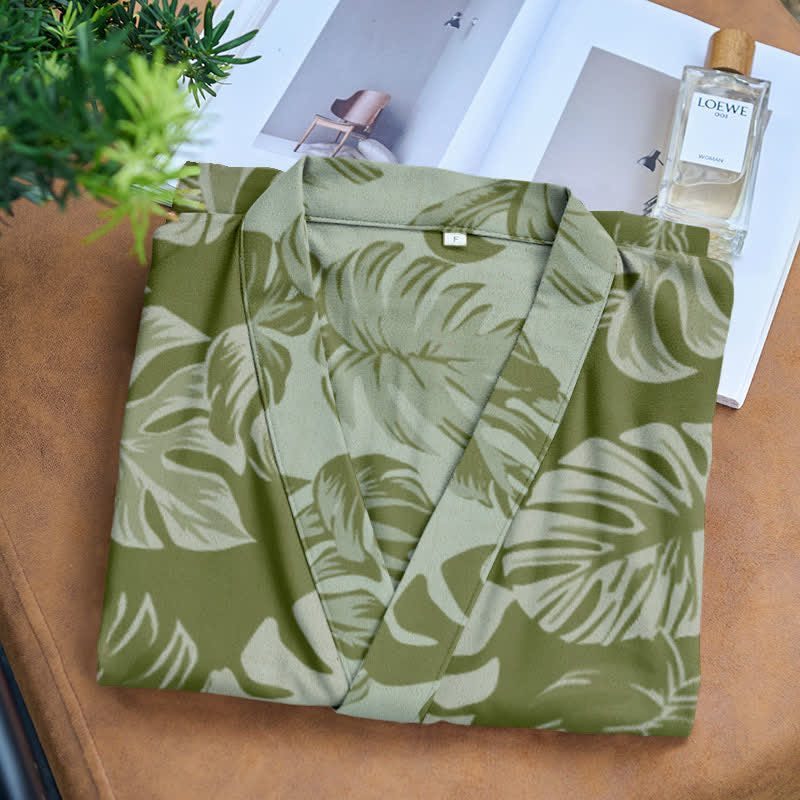Ownkoti Monstera Print Cotton Gauze Kimono Robe - image 3