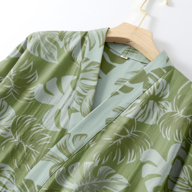 Monstera Print Cotton Gauze Kimono Robe - image 4
