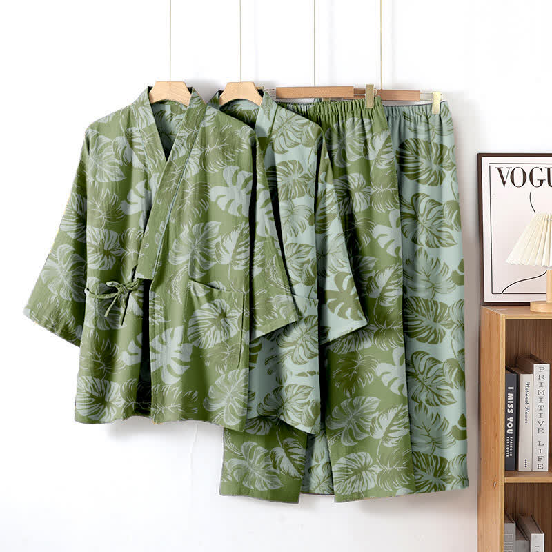 Monstera Cotton Gauze Kimono Loungewear Set - image 1
