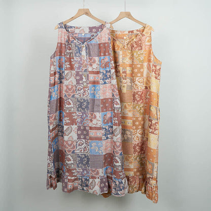 Ethnic Floral Cotton Sleeveless Nightdress - image 2