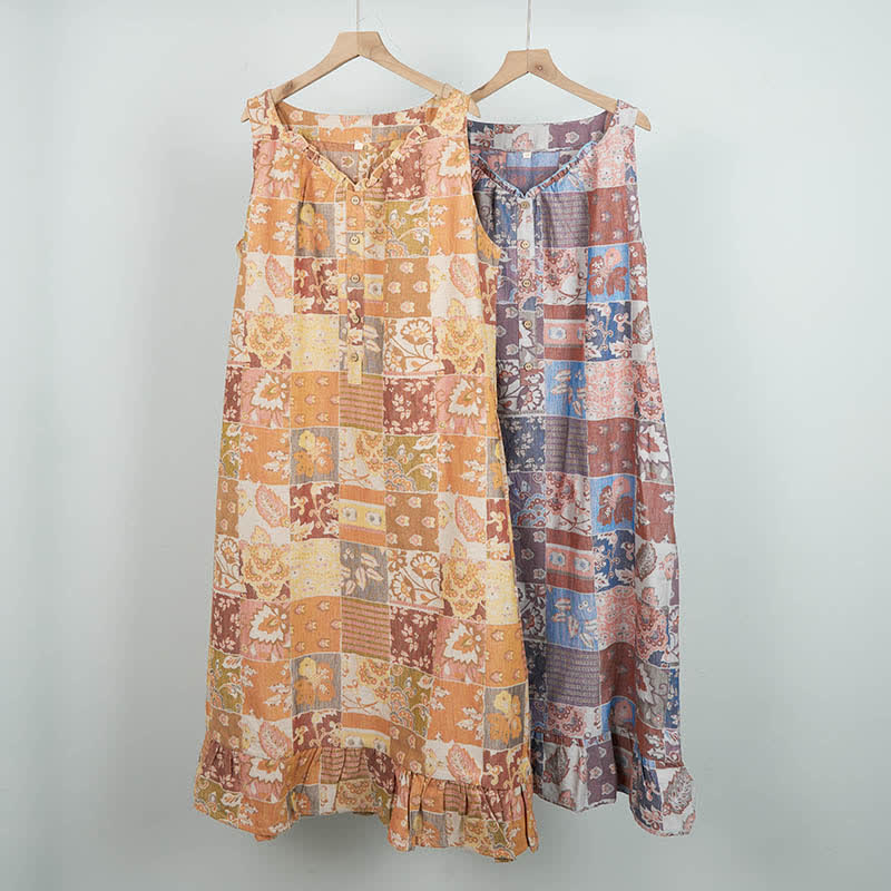 Ethnic Floral Cotton Sleeveless Nightdress - image 1