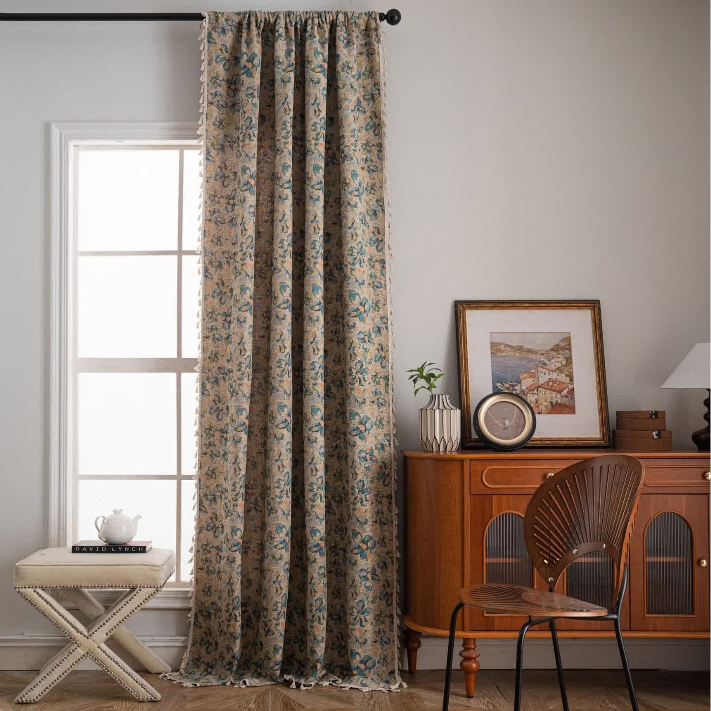 Ownkoti Rustic Blue Floral Light Filtering Curtain - image 1