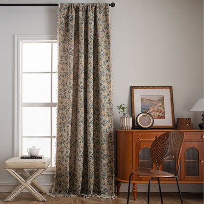 Ownkoti Rustic Blue Floral Light Filtering Curtain - image 1