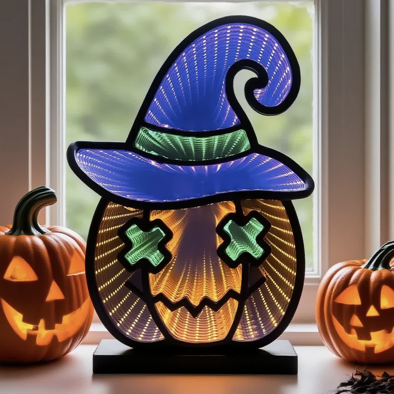 Halloween Infinity Lights Pumpkin with Hat - image 3