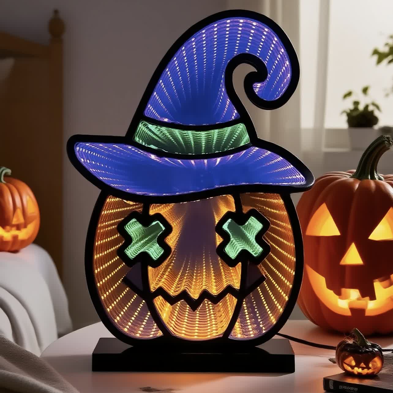 Halloween Infinity Lights Pumpkin with Hat - image 2