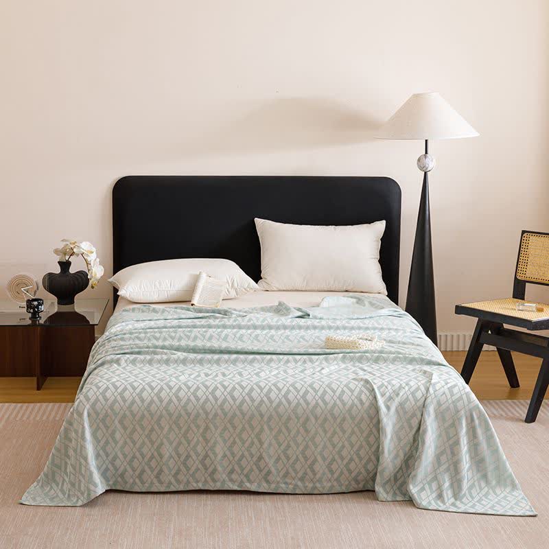 Geometric Plaid Cooling Sheet Bedspread - Blue - Queen - image 9