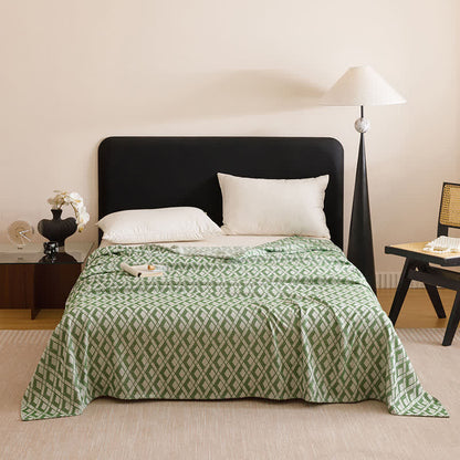 Geometric Plaid Cooling Sheet Bedspread - Green - Queen - image 11