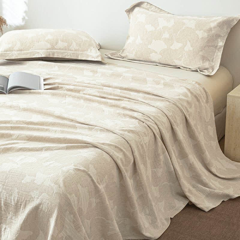 Ginkgo Leaf Textured Cotton Linen Bedspread - image 3