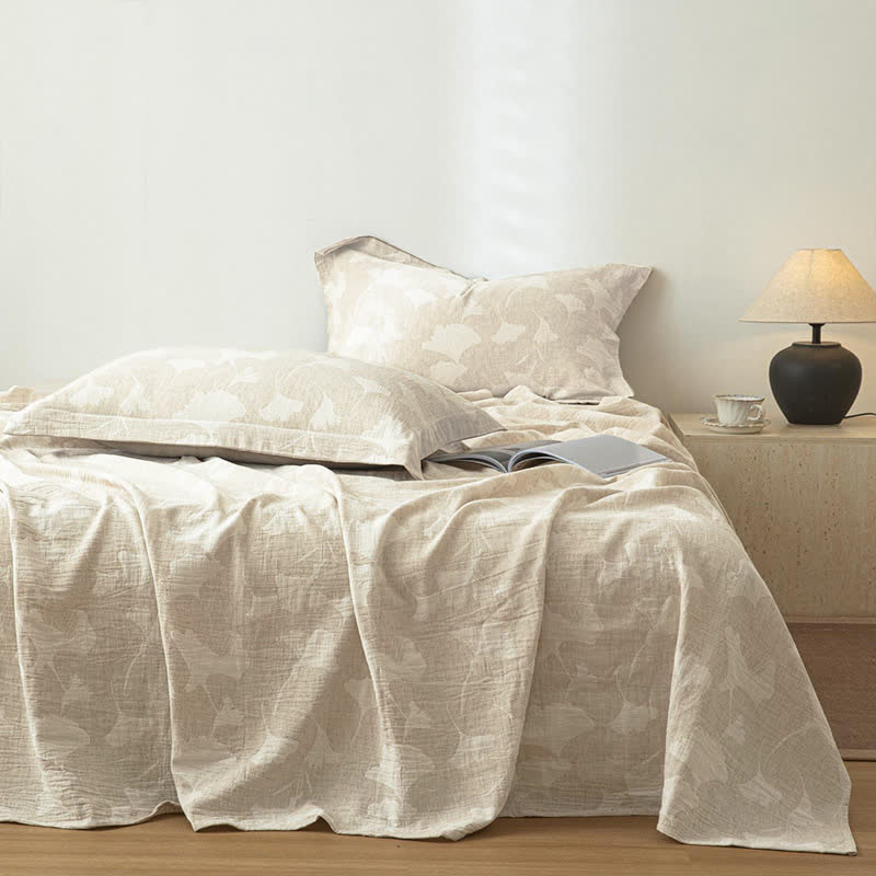 Ginkgo Leaf Textured Cotton Linen Bedspread - Bedspread with 2PCS Pillowcases - King - image 1
