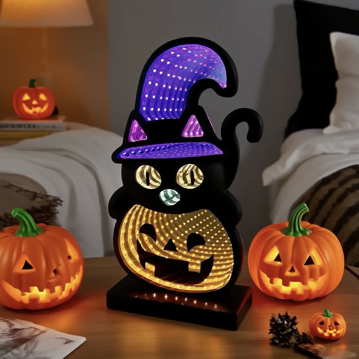 3D Black Cat Pumpkin Infinity Lights - image 3