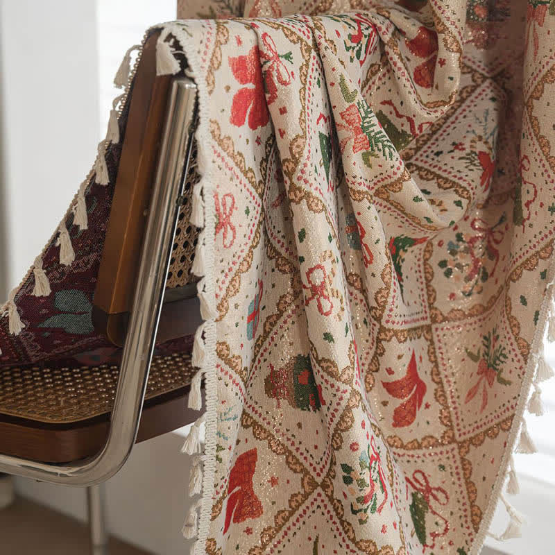 Christmas Tree & Bow Print Holiday Curtain - image 5