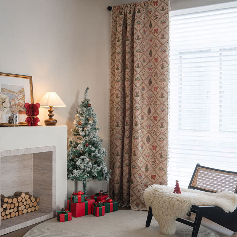 Christmas Tree & Bow Print Holiday Curtain - image 2