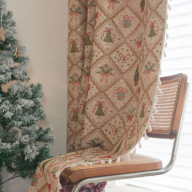 Christmas Tree & Bow Print Holiday Curtain - image 3