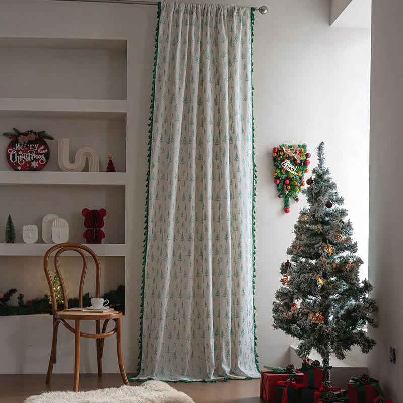Green Fir Tree Print Curtain - image 2