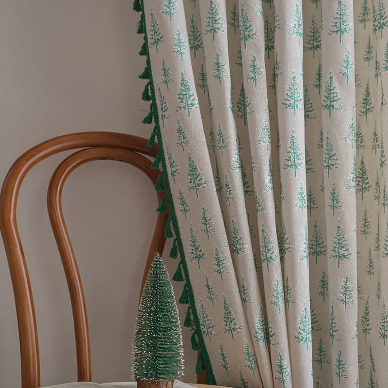 Green Fir Tree Print Curtain - image 7