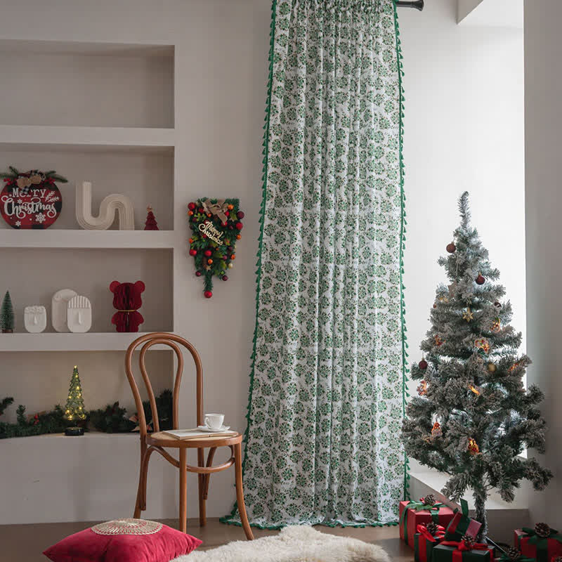 Christmas Floral Edelweiss Print Curtain - image 2