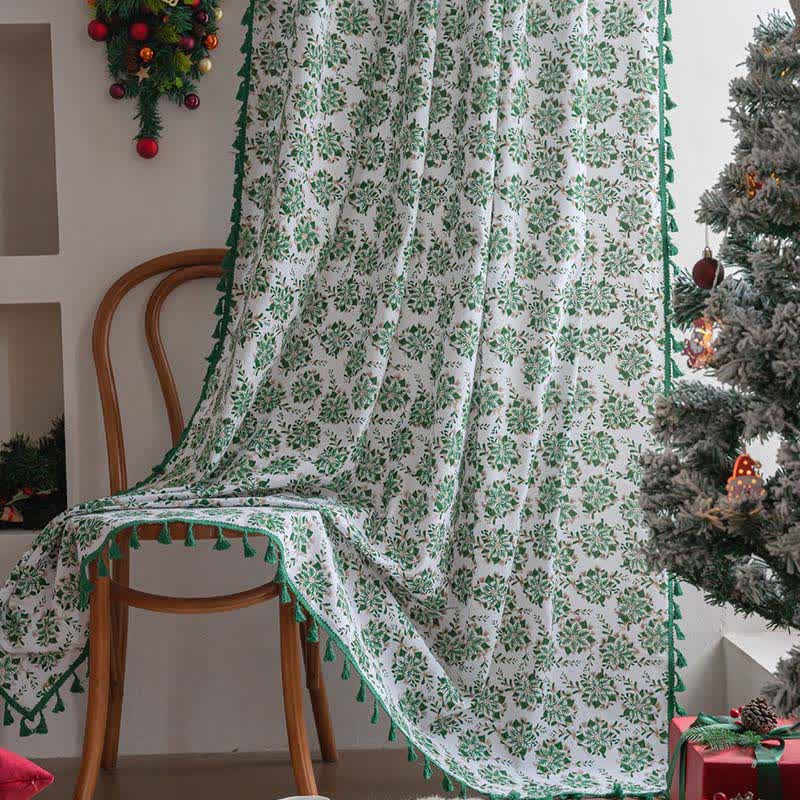 Christmas Floral Edelweiss Print Curtain - Rod Pocket - 59" x 102" - image 1