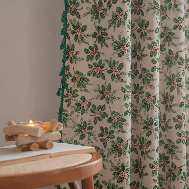 Christmas Holly Leaf Print Curtain - image 4