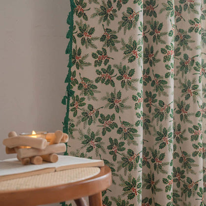 Christmas Holly Leaf Print Curtain - image 4