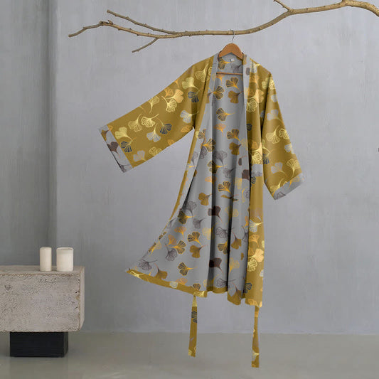 Ownkoti Ginkgo Biloba Cotton Gauze Kimono Robe - Yellow - 2XL - image 0