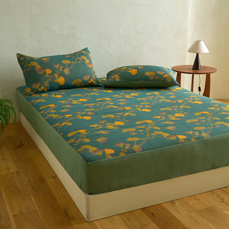 Ownkoti Large Ginkgo Leaf Cotton Fitted Sheet - image 1