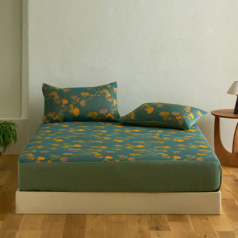 Large Ginkgo Leaf Cotton Fitted Sheet - image 4