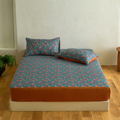 Ginkgo Cotton Gauze Jacquard Fitted Sheet - Sheet with 2PCS Pillowcases - King - image 1