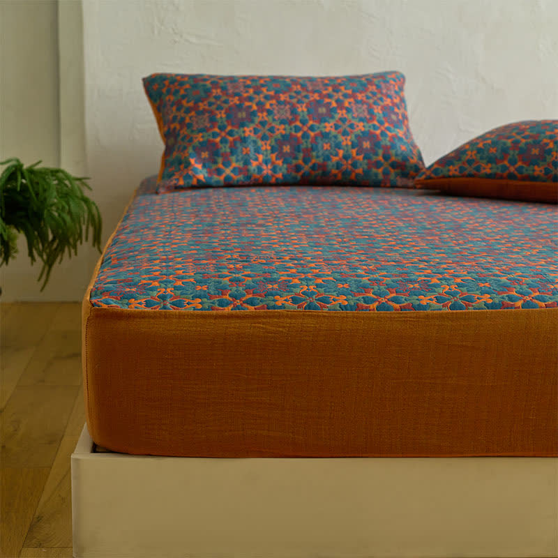 Retro Geometric Pattern Cotton Fitted Sheet - image 4