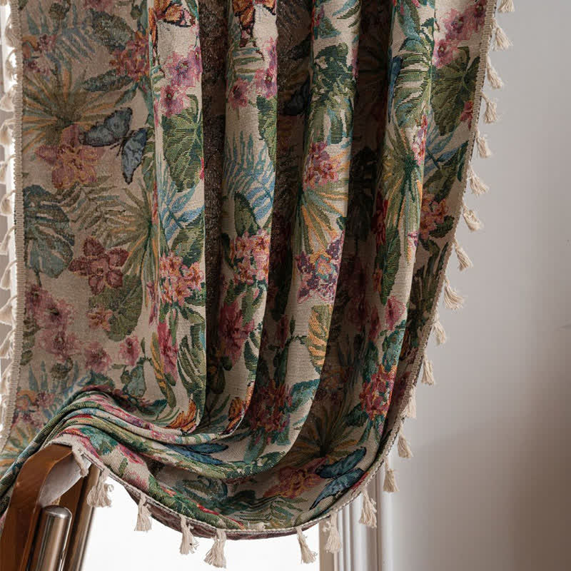 Tropical Monstera Butterfly Jacquard Curtain - image 3