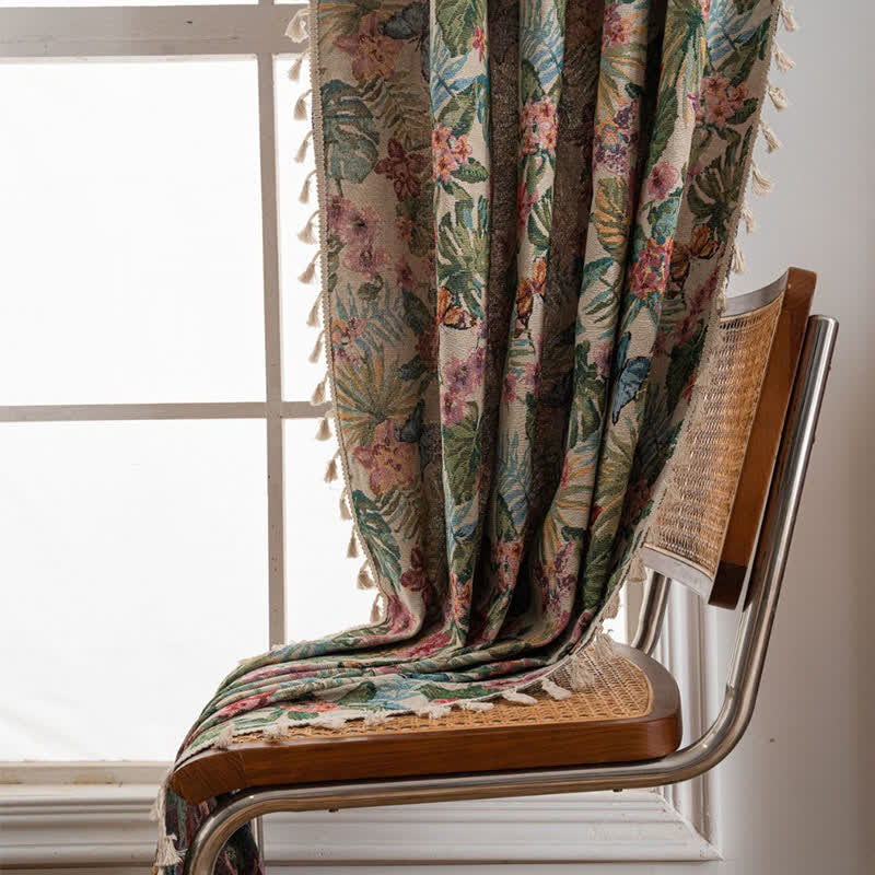 Tropical Monstera Butterfly Jacquard Curtain - image 6